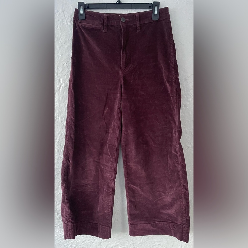 Madewell Emmett cotton modal blend maroon wide leg cropped velvety high rise; 27